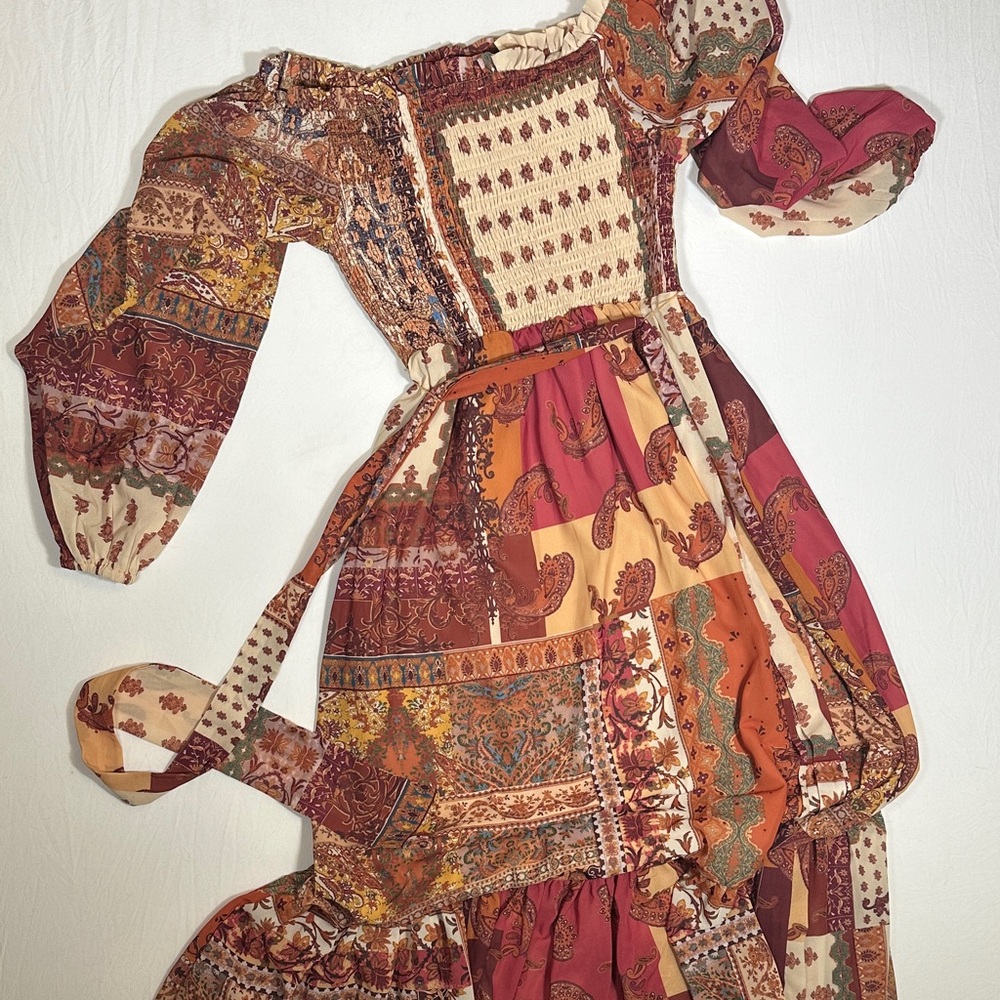 Bohemian Patchwork Maxi Dress Size Small Cottagecore - Picture 4 of 9